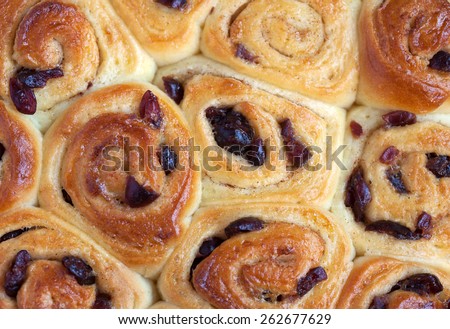 Traditional English buns Chelsea background, selective focus