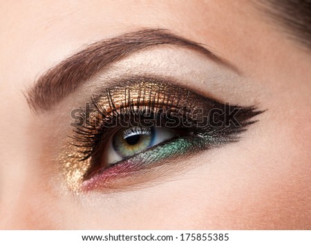 Part of face beautiful woman with brown eye make-up