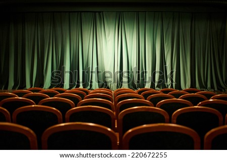 Theater stage green curtains