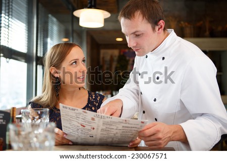 Chef discussing the menu with guest