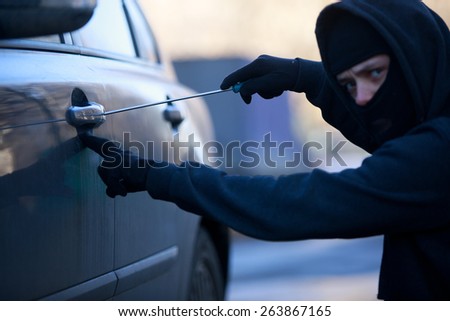 car thief . Focused on screwdriver