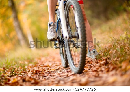 close-up of mountain bike in city park