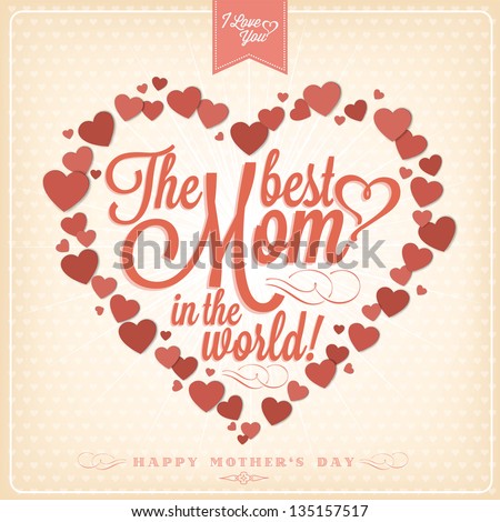Vintage Happy Mothers'S Day Typographical Background With Hearts