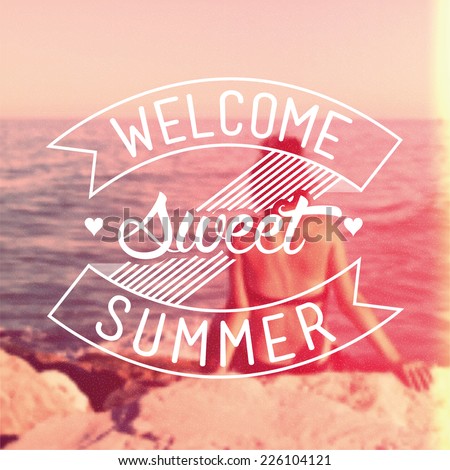 Welcome Sweet Summer Vintage Vector Background Welcome Sweet Summer Vintage Vector Background