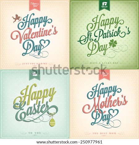 Typographical Spring Holiday Set - Valentine\'s Day - St. Patrick\'s Day - Easter - Mother\'s Day