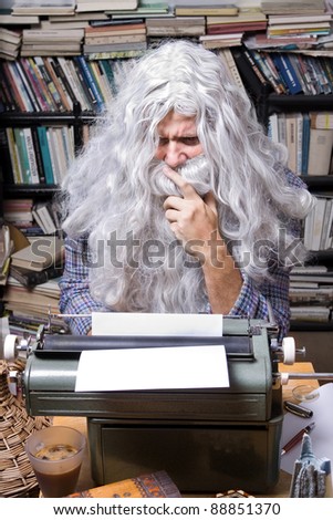 Author working on a old typewriter