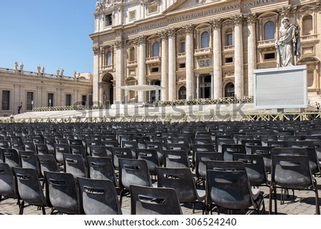 VATICAN CITY, JUN 17 2014, chair for weekly general audience at St. Peter\'s Basilica in Vatican