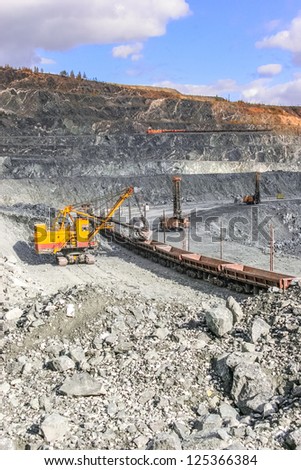 opencast mine excavator and railway
