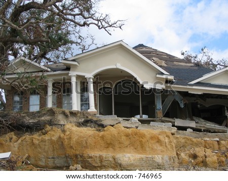 Hurricane Katrina home damage near Biloxi , Mississippi