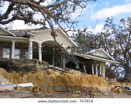 Hurricane Katrina home damage near Biloxi, Mississippi.