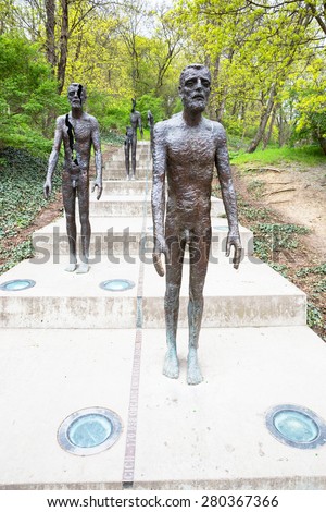 PRAGUE, CZECH REPUBLIC - MAY 22, 2015: The memorial to the victims of communism in Prague. It symbolizes how political prisoners were prosecuted by Communists.