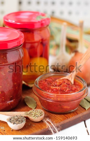 Canning Marinara sauce, tomato preserves, copy space for your text