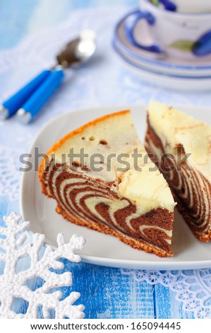 Pieces of Marble Cake (Zebra Cake), copy space for your text
