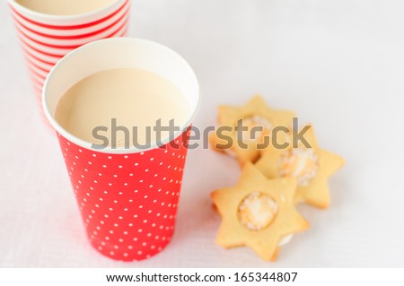 Baked Milk (Russian and Ukrainian Cuisine) and Cookies, copy space for your text