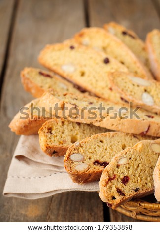 Pumpkin Biscotti with Almonds and Dried Cherries, copy space for your text