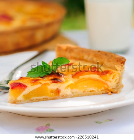 A Slice of Peach and Sour Cream Custard Pie, square