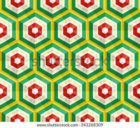 Seamless pattern with eastern ornament. Asian stylish abstract background. Colorful texture for wrapping. Oriental pattern based on flag elements of Chechnya.
