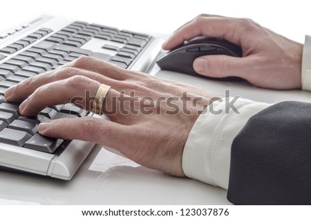 Closeup of a male hands surfing the internet.