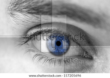 Blue Eye With Virtual Hologram. Medicine And Vision Concept.