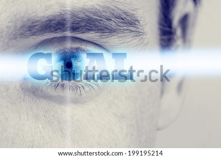 Futuristic image with word Goal using human eye as the letter o. Conceptual of business, education or life goals.