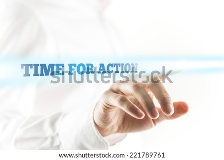 Glowing Time for Action Texts Above Human Hand Typing Text to Browser Address Bar of Computer.