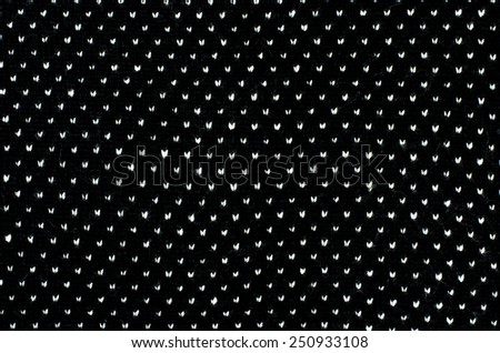 Close up on black and white dots woolen texture. Knit shapes pattern as a background.