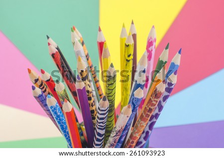 Colorful pencils. All color draw pencils with multicolor background.