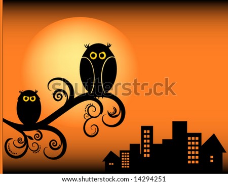 cartoon images of owls. Two whimsical cartoon owls