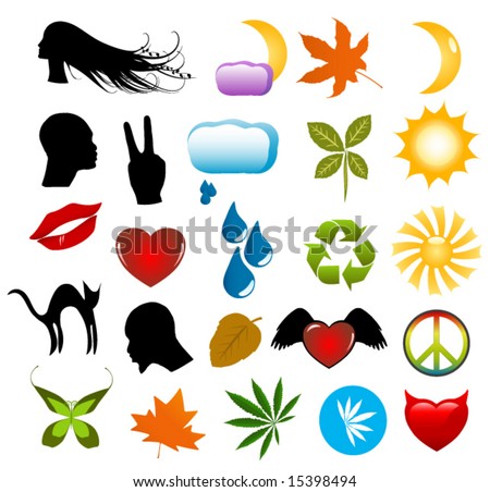 stock vector : Vector symbols, nature icons and human silhouettes clip-art 