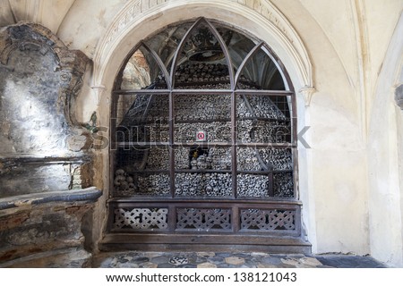 The Sedlec Ossuary is a small Roman Catholic chapel, located beneath the Cemetery Church of All Saints in Sedlec, a suburb of Kutna Hora in the Czech Republic.