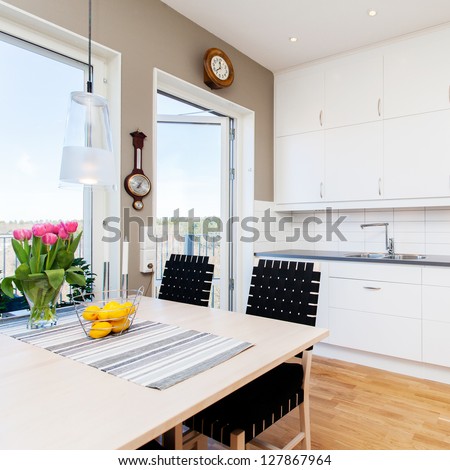Interior Design, Kitchen With Kitchen Table By The Window