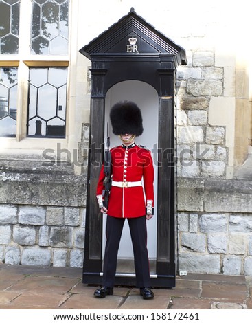 London - October 7 :Queen\'S Guard - Tower Of London On October 7-10-2013. The Queen\'S Guard Is The Contingents Of Infantry And Cavalry Soldiers Charged With Guarding The Official Royal Residences.