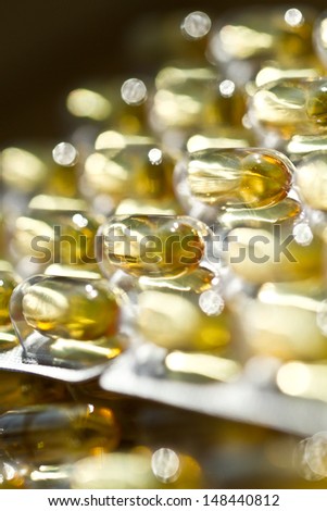 Cod liver oil omega 3 gel capsules isolated on white background