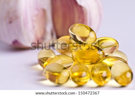 Garlic oil capsules. Vitamins d pills