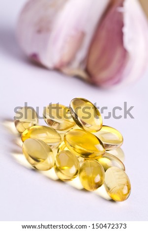 Garlic oil capsules. Vitamins d pills