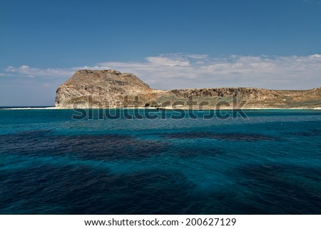 The Greek island of Crete  in the Mediterranean sea. Rocky shore of the sea