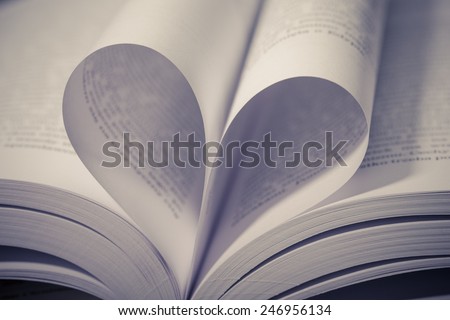 Sheets of a old book heart shaped