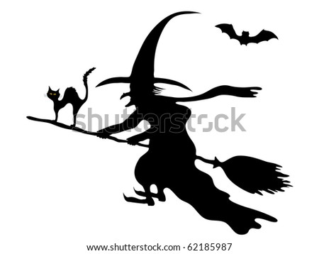 Silhouette of the witch on her broom
