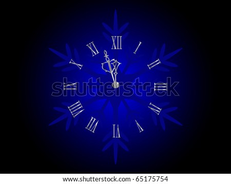 Silver New Year clock in snowflake