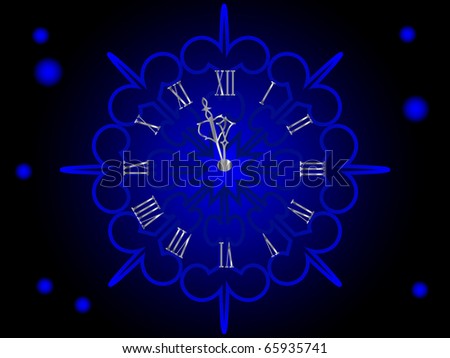 Silver New Year clock in snowflake
