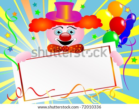 Circus Birthday Cakes on Circus Clown With The Blank Card Stock Vector 72010336   Shutterstock