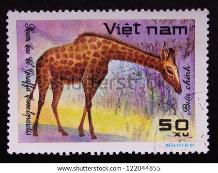 VIETNAM - CIRCA 1981: A stamp printed in Vietnam shows a giraffe, wild animal, circa 1981.