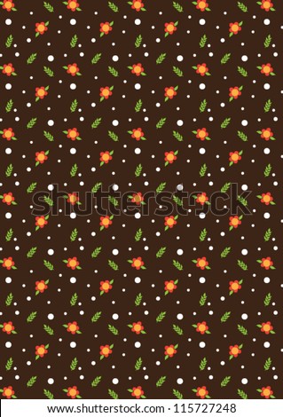 Flowers and Dots Vector Pattern of small flowers and white dots on a brown background. Eps 10