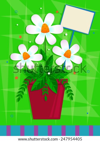 White Flowers - White flowers in a red pot in front of a green decorative background. Eps10