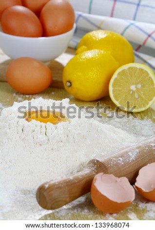 Lemon pie and ingredients for baking.