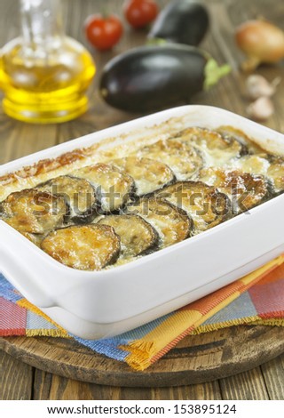 Moussaka, a Greek national food on the table