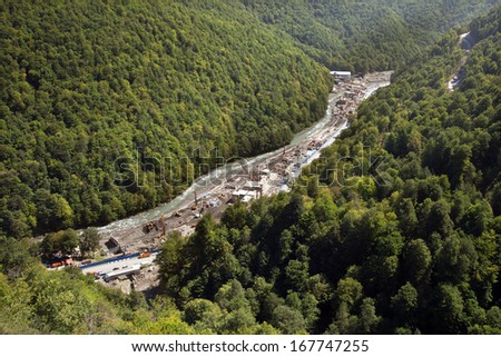 SOCHI, RUSSIA - AUGUST 08:  preparation of infrastructure for 2014 Olympic Games in Sochi on AUGUST 08, 2013. Rosa Khutor continues its 19 lifts and 100 kilometers of trails.