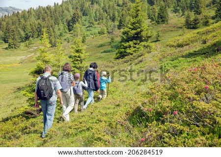 Multi-generation family on country hike