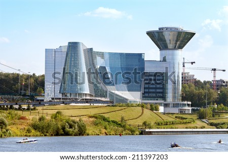 MOSCOW, RUSSIA - August 09, 2014: The House of Moscow Oblast Government.  Construction of House was started in 2004 and ended in 2007, architectural height of 82.00 m, and with 17 floors.