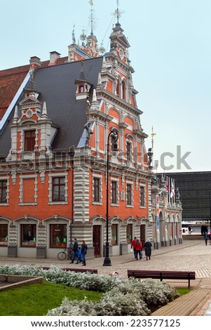 RIGA, LATVIA - NOVEMBER 03, 2014: House of the Blackheads. The original building was erected during the first third of the 14th century for the Brotherhood of Blackheads.